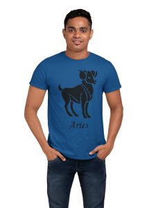 Aries symbol(Blue T) - Printed Zodiac Sign Tshirts - Made especially for astrology lovers people