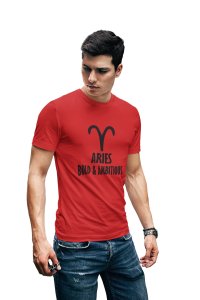 Aries, bold and ambitious (BG Black)(Red T) - Printed Zodiac Sign Tshirts - Made especially for astrology lovers people