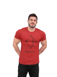 Sagittarius (BG chocolate)(Red T) - Printed Zodiac Sign Tshirts - Made especially for astrology lovers people