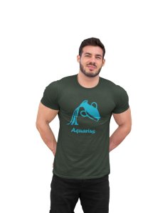 Aquarius (BG Sky blue) (Green T) - Printed Zodiac Sign Tshirts - Made especially for astrology lovers people