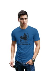 Sagittarius, Nov 22-Dec 21 (BG Black)(Blue T) - Printed Zodiac Sign Tshirts - Made especially for astrology lovers people