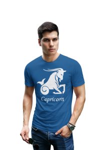 Capricorn (BG White)(Blue T) - Printed Zodiac Sign Tshirts - Made especially for astrology lovers people