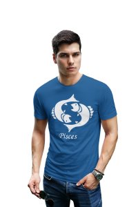 Pisces (BG White)(Blue T) - Printed Zodiac Sign Tshirts - Made especially for astrology lovers people