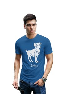 Aries (BG White)(Blue T) - Printed Zodiac Sign Tshirts - Made especially for astrology lovers people