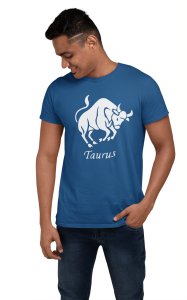 Taurus (BG White)(Blue T) - Printed Zodiac Sign Tshirts - Made especially for astrology lovers people