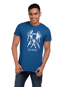 Gemini (BG white)(Blue T) - Printed Zodiac Sign Tshirts - Made especially for astrology lovers people