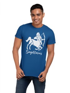 Sagittarius (BG White)(Blue T) - Printed Zodiac Sign Tshirts - Made especially for astrology lovers people