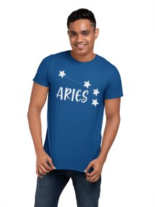Aries stars( BG White)(Blue T) - Printed Zodiac Sign Tshirts - Made especially for astrology lovers people