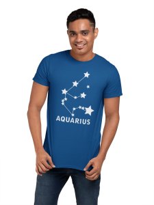 Aquarius stars (BG White)(Blue T) - Printed Zodiac Sign Tshirts - Made especially for astrology lovers people