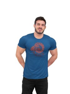 Aries (BG Brown)(Blue T) - Printed Zodiac Sign Tshirts - Made especially for astrology lovers people