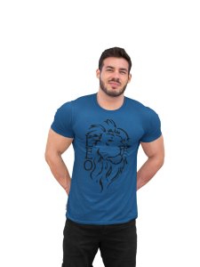 Lion, Black Liner(Blue T) - Printed Zodiac Sign Tshirts - Made especially for astrology lovers people