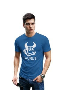 Taurus, (BG White)(Blue T) - Printed Zodiac Sign Tshirts - Made especially for astrology lovers people