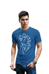 Lion face, (BG White) (Blue T) - Printed Zodiac Sign Tshirts - Made especially for astrology lovers people