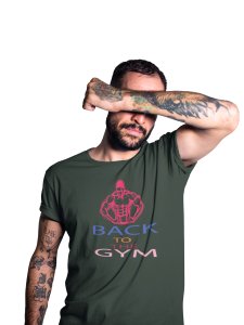 Back to the Gym, (BG Pink Muscle Man), Round Neck Gym Tshirt - Foremost Gifting Material for Your Friends and Close Ones