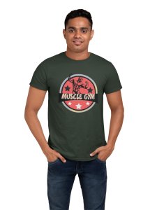 Muscle Gym, Star Background, (BG Orange), Round Neck Gym Tshirt - Foremost Gifting Material for Your Friends and Close Ones