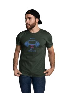 Make Muscles, Not Excuses, (BG Blue), Round Neck Gym Tshirt - Foremost Gifting Material for Your Friends and Close Ones
