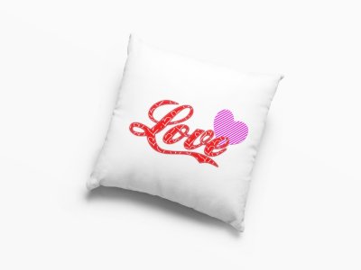 Love Text With Pink Heart -Printed Pillow Covers For (Pack Of Two)