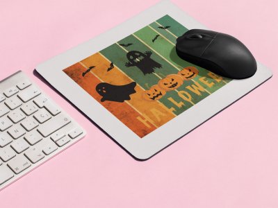 Halloween Text With Colourfull Background -Flying Bats -Halloween Theme Mousepads