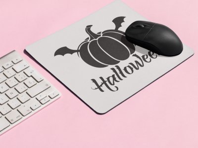 Halloween Black text -Pumpkin With Wings -Halloween Theme Mousepads