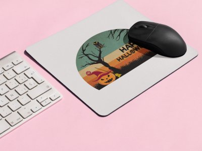 Happy Halloween Black text -Pumpkin And Trees -Halloween Theme Mousepads
