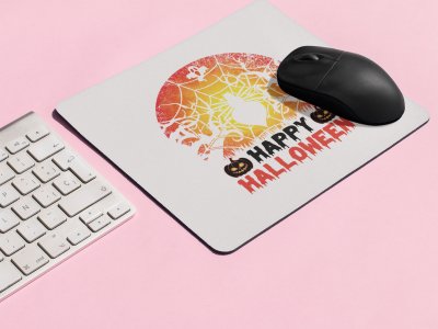 Happy Halloween text -Spider Web-Halloween Theme Mousepads