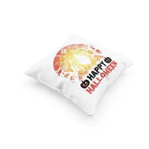 Happy Halloween text -Spider Web-Halloween Theme Pillow Covers (Pack Of 2)