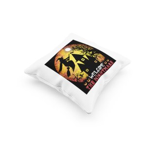 Welcome The Nightmare-Flying Witch-Halloween Theme Pillow Covers (Pack Of 2)