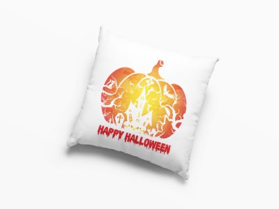 Happy Halloween-Hunted House Inside The Pumpkin -Halloween Theme Pillow Covers (Pack Of 2)