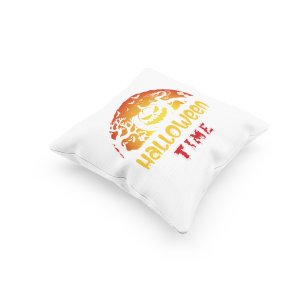 Halloween Time Yellow Red Text With Spider Webs -Halloween Theme Pillow Covers (Pack Of 2)