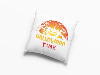 Halloween Time Yellow Red Text With Spider Webs -Halloween Theme Pillow Covers (Pack Of 2)