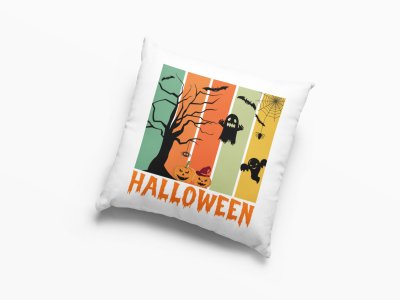Halloween Orange Text -Pumpkins And Ghosts-Halloween Theme Pillow Covers (Pack Of 2)