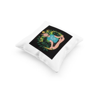 A Young Man - Cartoon - Sitting In Front Of Om Symbol, (BG Green And Yellow) -Printed Pillow Covers(Pack Of 2)