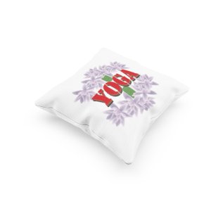 YogaText Written In Front Of Violet Flower-Printed Pillow Covers(Pack Of 2)