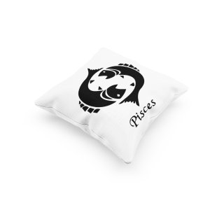 Pisces Text With Symbol - Printed Pillow Covers(Pack Of 2)