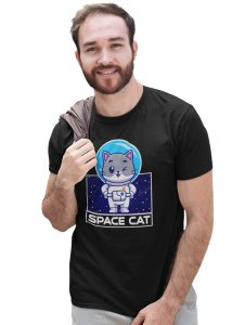 Space Cat - Black printed cotton t-shirt - Comfortable and Stylish Tshirt