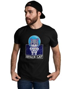 Space Cat - Black printed cotton t-shirt - Comfortable and Stylish Tshirt