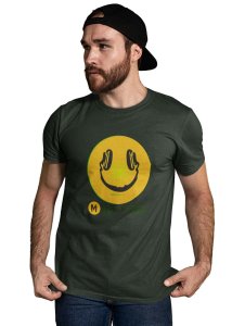 Smile with a Headphone Blend T-shirt (Green) - Clothes for Emoji Lovers - Suitable for Fun Events - Foremost Gifting Material for Your Friends and Close Ones