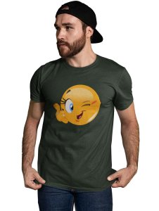 Blink a wink Emoji T-shirt (Green) - Clothes for Emoji Lovers - Suitable for Fun Events - Foremost Gifting Material for Your Friends and Close Ones