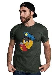 Please be Aware, Police is Here Emoji T-shirt (Green) - Clothes for Emoji Lovers - Suitable for Fun Events - Foremost Gifting Material for Your Friends and Close Ones