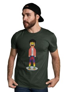 A Young Laughing Emoji Boy Printed T-shirt (Green) - Clothes for Emoji Lovers - Suitable for Fun Events - Foremost Gifting Material for Your Friends and Close Ones