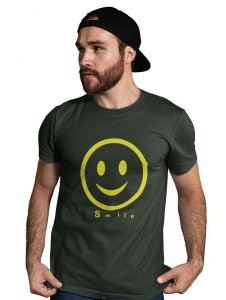 Simple Smile -Yellowish Outline Printed T-shirt (Green) - Clothes for Emoji Lovers - Suitable for Fun Events - Foremost Gifting Material for Your Friends and Close Ones