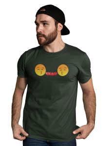 Couples Showing Flying Kiss Emoji T-shirt (Green) - Clothes for Emoji Lovers -Foremost Gifting Material for Your Friends and Close Ones