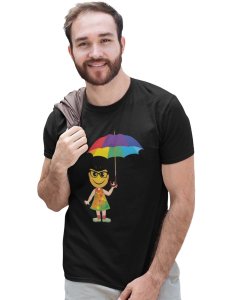 A Young Emoji Girl with Umbrella Printed T-shirt - Clothes for Emoji Lovers - Suitable for Fun Events - Foremost Gifting Material for Your Friends and Close Ones
