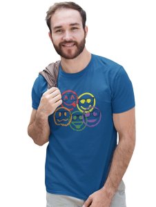 Scribbled Five different Emojis T-shirt (Blue) - Clothes for Emoji Lovers - Suitable for Fun Events - Foremost Gifting Material for Your Friends and Close Ones