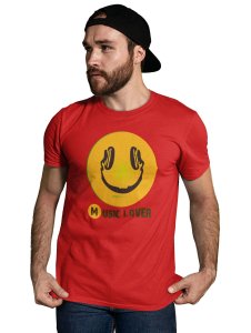 Smile with a Headphone Blend T-shirt (Red) - Clothes for Emoji Lovers - Foremost Gifting Material for Your Friends and Close Ones