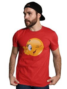 Blink a wink Emoji T-shirt (Red) - Clothes for Emoji Lovers - Foremost Gifting Material for Your Friends and Close Ones