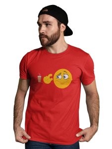 A Cup of Tea for Me Printed T-shirt (Red) - Clothes for Emoji Lovers - Foremost Gifting Material for Your Friends and Close Ones