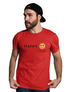 Happy Written Text Emoji T-shirt (Red) - Clothes for Emoji Lovers - Foremost Gifting Material for Your Friends and Close Ones