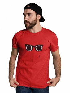 Black and White glasses Emoji Printed T-shirt (Red) - Clothes for Emoji Lovers - Foremost Gifting Material for Your Friends and Close Ones