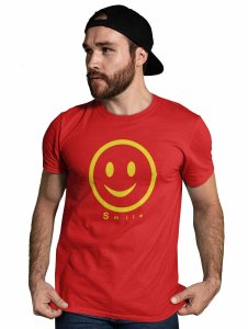 Simple Smile -Yellowish Outline Printed T-shirt (Red) - Clothes for Emoji Lovers - Foremost Gifting Material for Your Friends and Close Ones